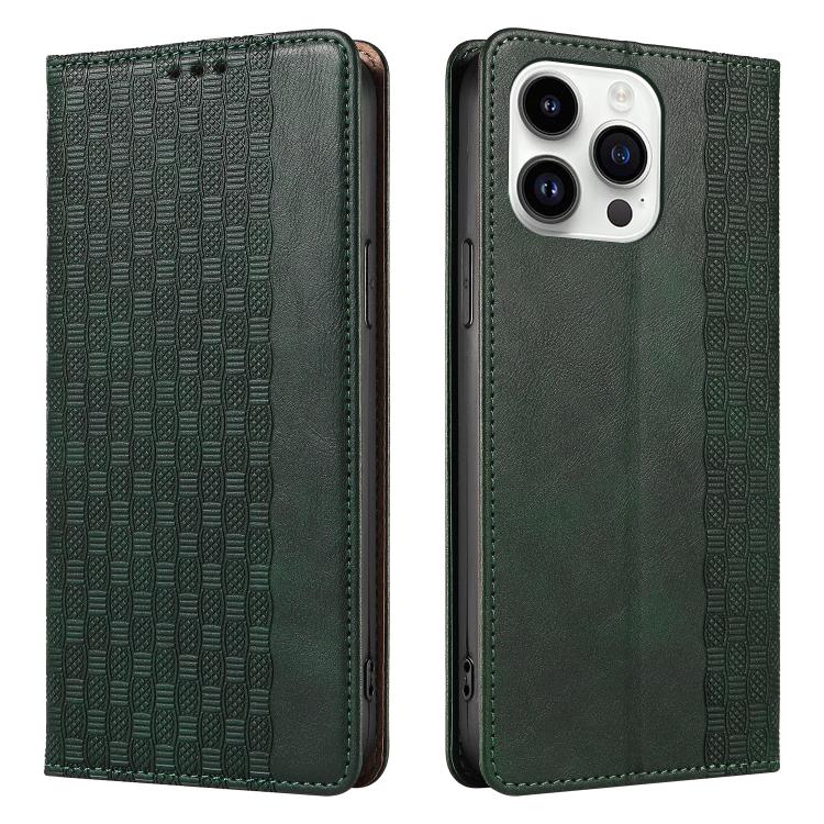 For iPhone 14 Pro Braided Embossed Strong Magnetic Leather Phone Case
