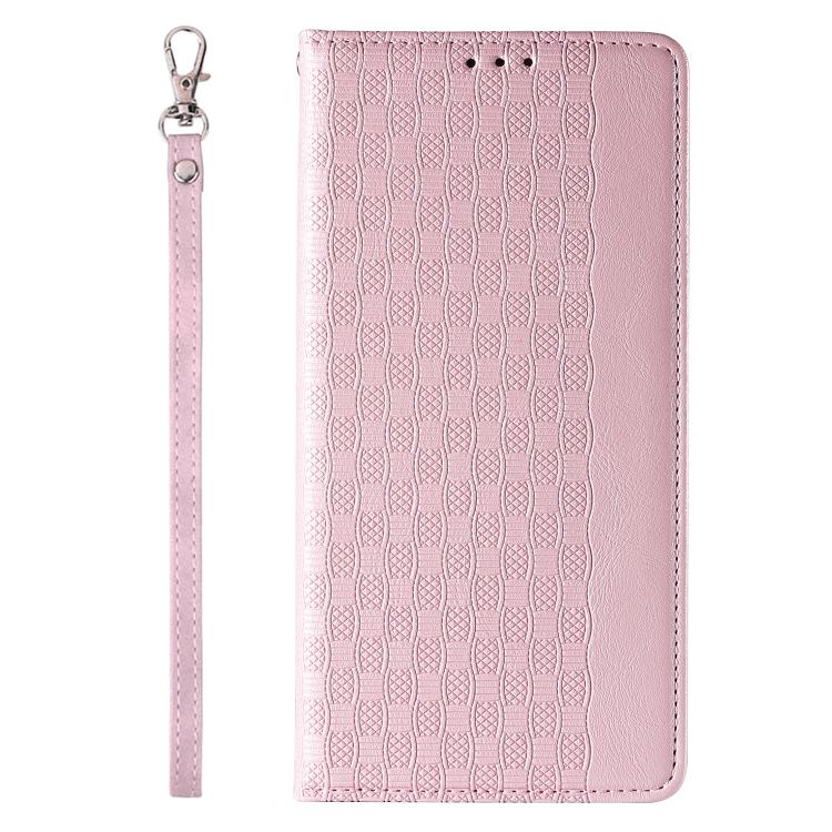 For iPhone 14 Pro Max Braided Embossed Strong Magnetic Leather Phone Case