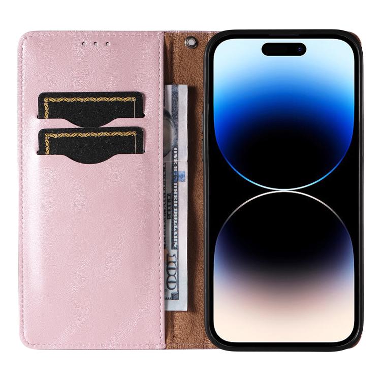 For iPhone 14 Pro Max Braided Embossed Strong Magnetic Leather Phone Case