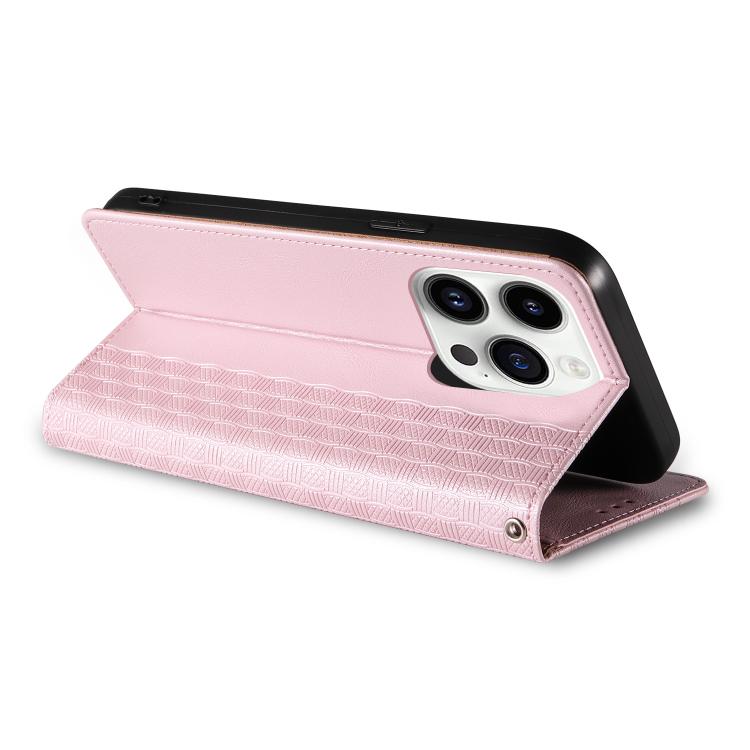For iPhone 14 Pro Max Braided Embossed Strong Magnetic Leather Phone Case