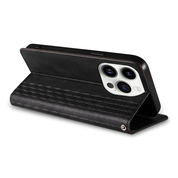 For iPhone 13 Pro Max Braided Embossed Strong Magnetic Leather Phone Case