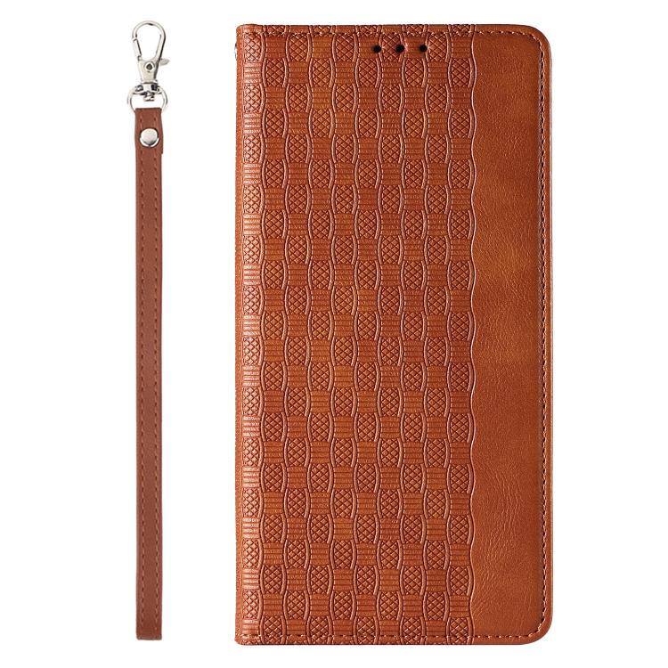 For iPhone 13 Pro Max Braided Embossed Strong Magnetic Leather Phone Case