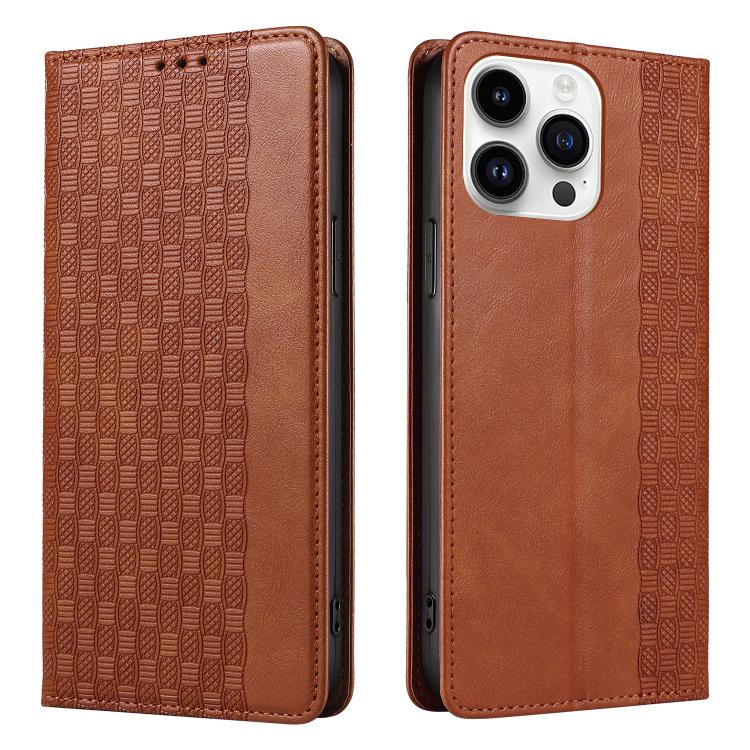 For iPhone 13 Pro Braided Embossed Strong Magnetic Leather Phone Case