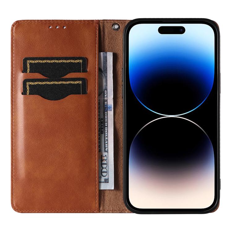 For iPhone 13 Pro Braided Embossed Strong Magnetic Leather Phone Case