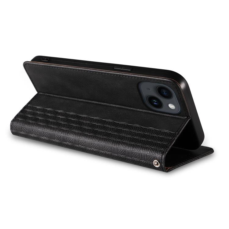 For iPhone 13 Braided Embossed Strong Magnetic Leather Phone Case
