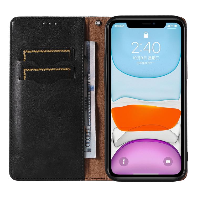 For iPhone 12 / 12 Pro Braided Embossed Strong Magnetic Leather Phone Case