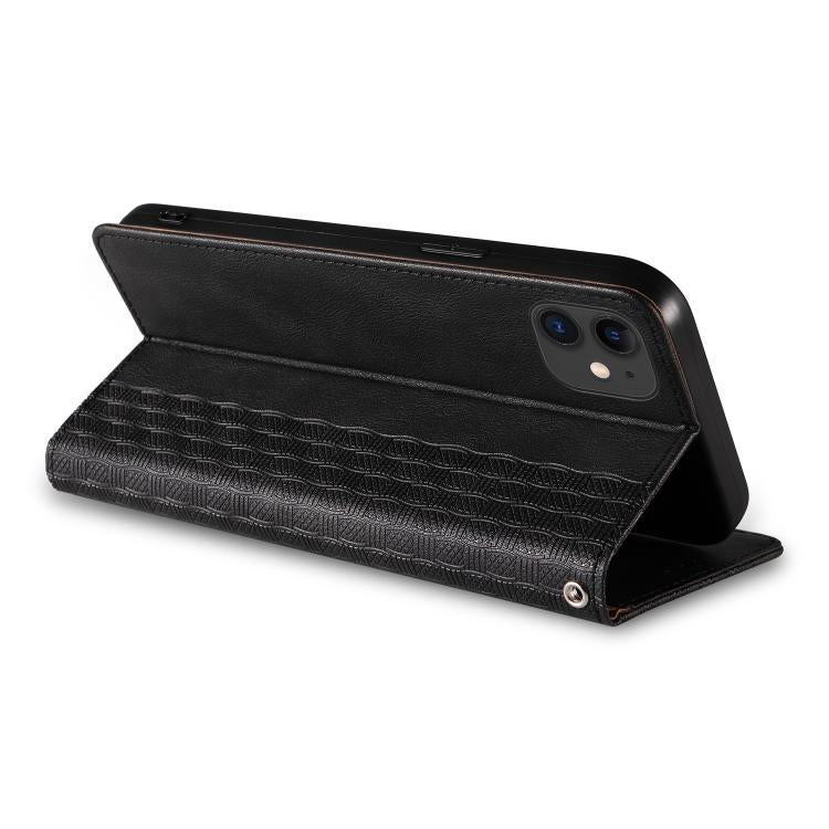 For iPhone 12 / 12 Pro Braided Embossed Strong Magnetic Leather Phone Case
