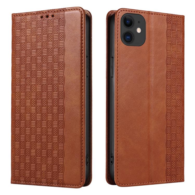 For iPhone 12 / 12 Pro Braided Embossed Strong Magnetic Leather Phone Case