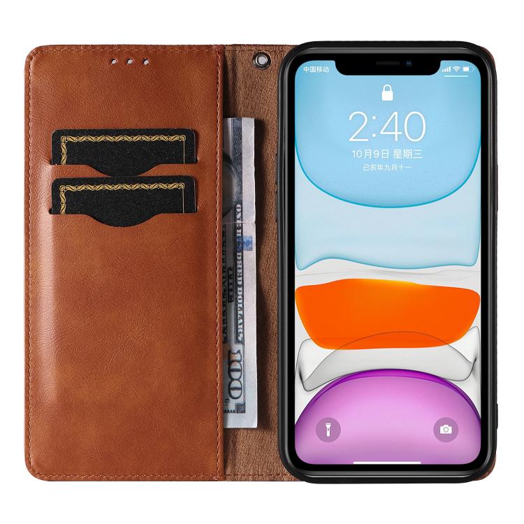 For iPhone 12 / 12 Pro Braided Embossed Strong Magnetic Leather Phone Case