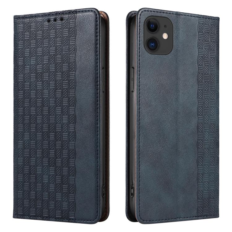 For iPhone 12 / 12 Pro Braided Embossed Strong Magnetic Leather Phone Case
