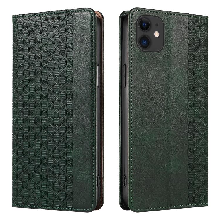 For iPhone 12 / 12 Pro Braided Embossed Strong Magnetic Leather Phone Case