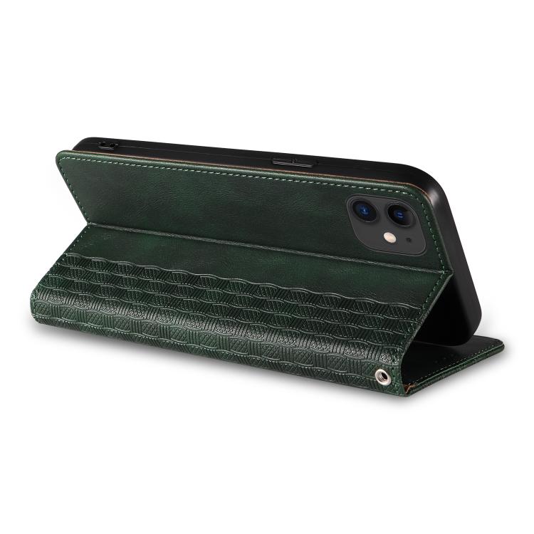 For iPhone 12 / 12 Pro Braided Embossed Strong Magnetic Leather Phone Case