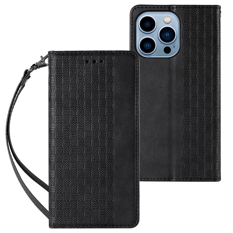 For iPhone 12 Pro Max Braided Embossed Strong Magnetic Leather Phone Case