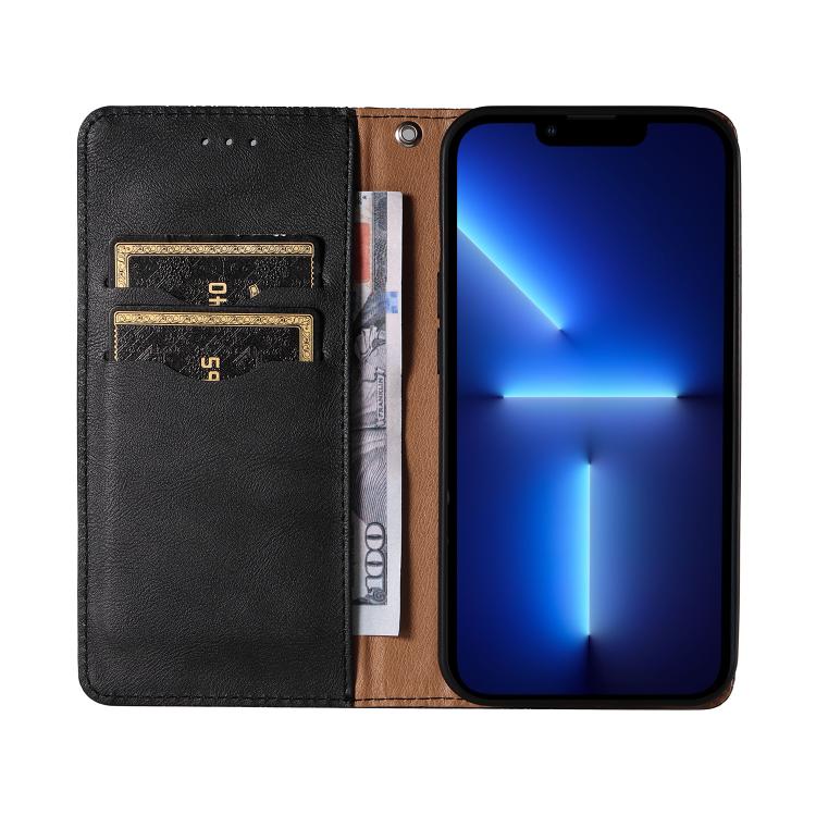 For iPhone 12 Pro Max Braided Embossed Strong Magnetic Leather Phone Case