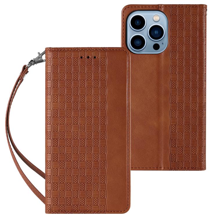 For iPhone 12 Pro Max Braided Embossed Strong Magnetic Leather Phone Case