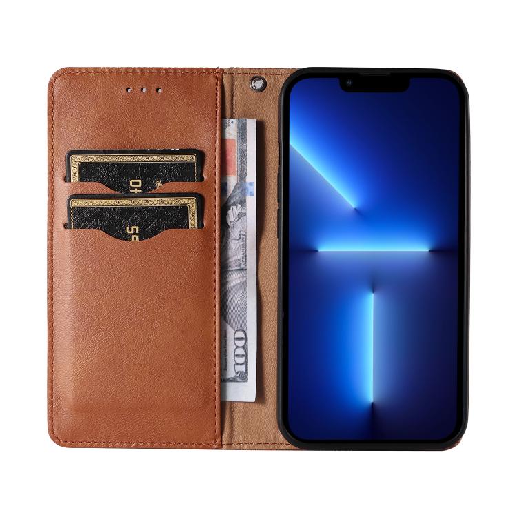 For iPhone 12 Pro Max Braided Embossed Strong Magnetic Leather Phone Case