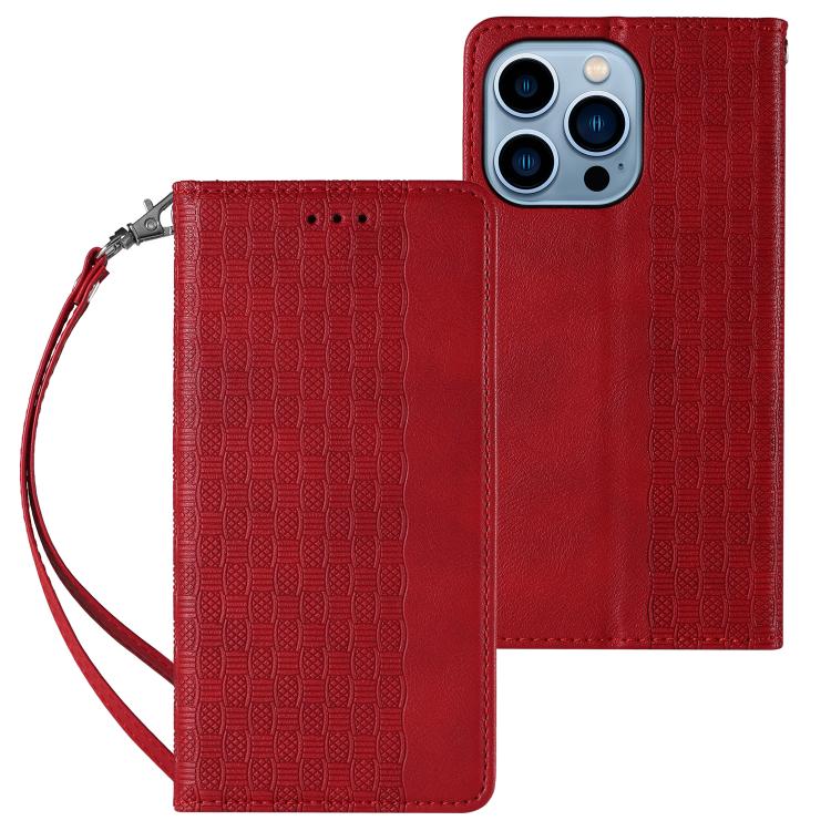 For iPhone 12 Pro Max Braided Embossed Strong Magnetic Leather Phone Case