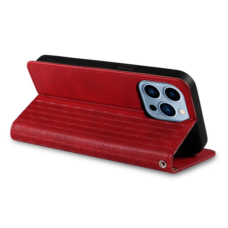For iPhone 12 Pro Max Braided Embossed Strong Magnetic Leather Phone Case