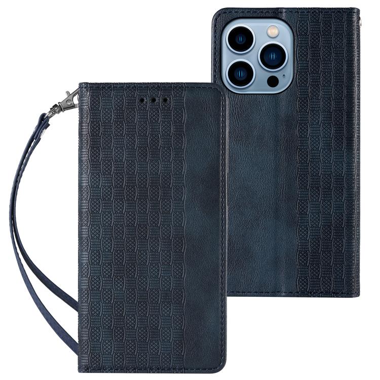For iPhone 12 Pro Max Braided Embossed Strong Magnetic Leather Phone Case