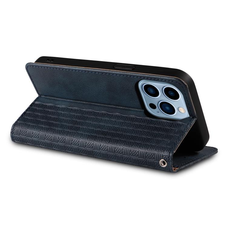 For iPhone 12 Pro Max Braided Embossed Strong Magnetic Leather Phone Case