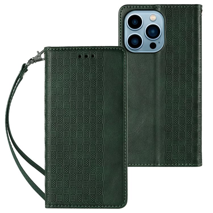 For iPhone 12 Pro Max Braided Embossed Strong Magnetic Leather Phone Case