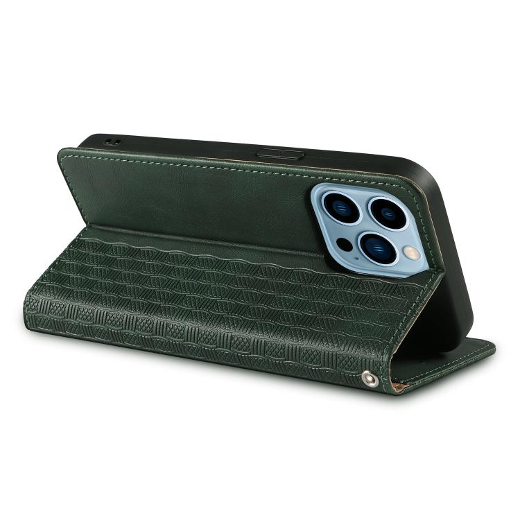 For iPhone 12 Pro Max Braided Embossed Strong Magnetic Leather Phone Case