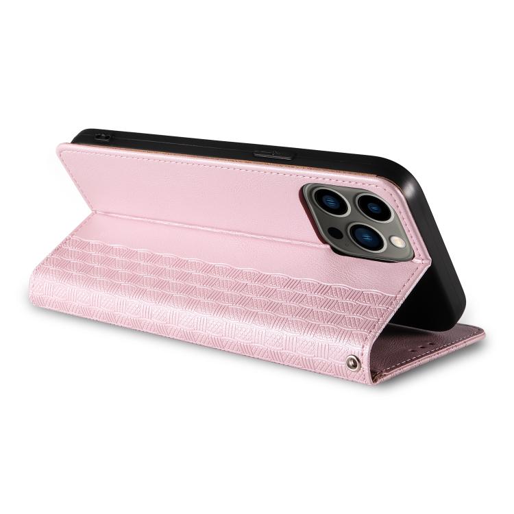 For iPhone 12 Pro Max Braided Embossed Strong Magnetic Leather Phone Case
