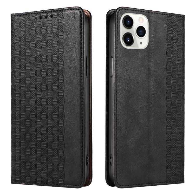For iPhone 11 Pro Max Braided Embossed Strong Magnetic Leather Phone Case