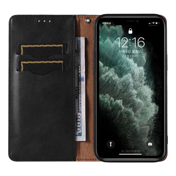 For iPhone 11 Pro Max Braided Embossed Strong Magnetic Leather Phone Case