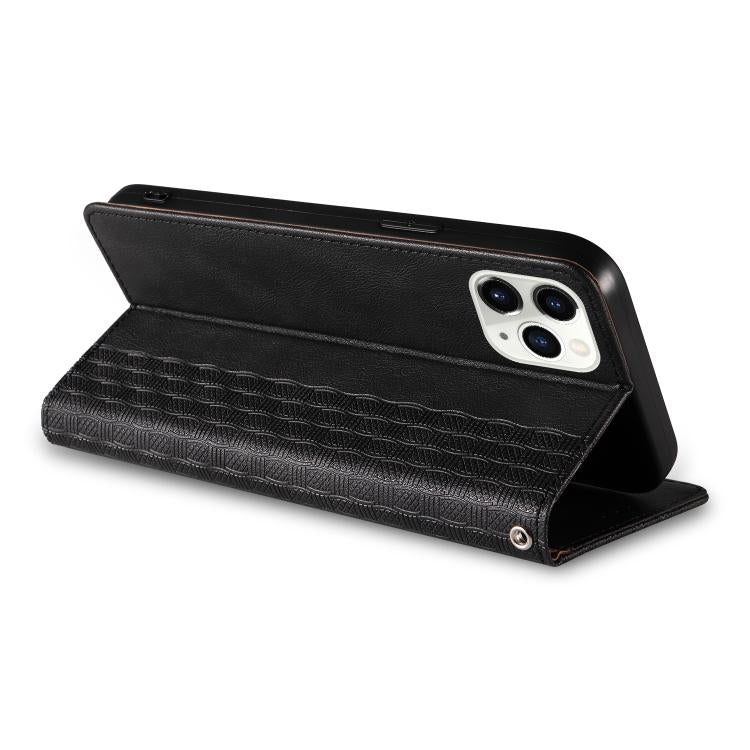 For iPhone 11 Pro Max Braided Embossed Strong Magnetic Leather Phone Case
