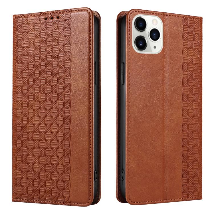 For iPhone 11 Pro Max Braided Embossed Strong Magnetic Leather Phone Case