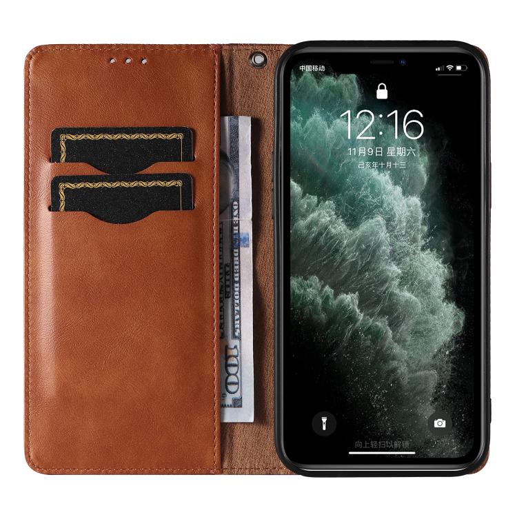 For iPhone 11 Pro Max Braided Embossed Strong Magnetic Leather Phone Case