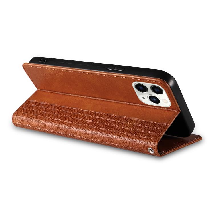 For iPhone 11 Pro Max Braided Embossed Strong Magnetic Leather Phone Case
