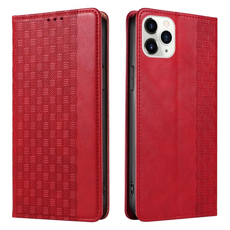 For iPhone 11 Pro Max Braided Embossed Strong Magnetic Leather Phone Case