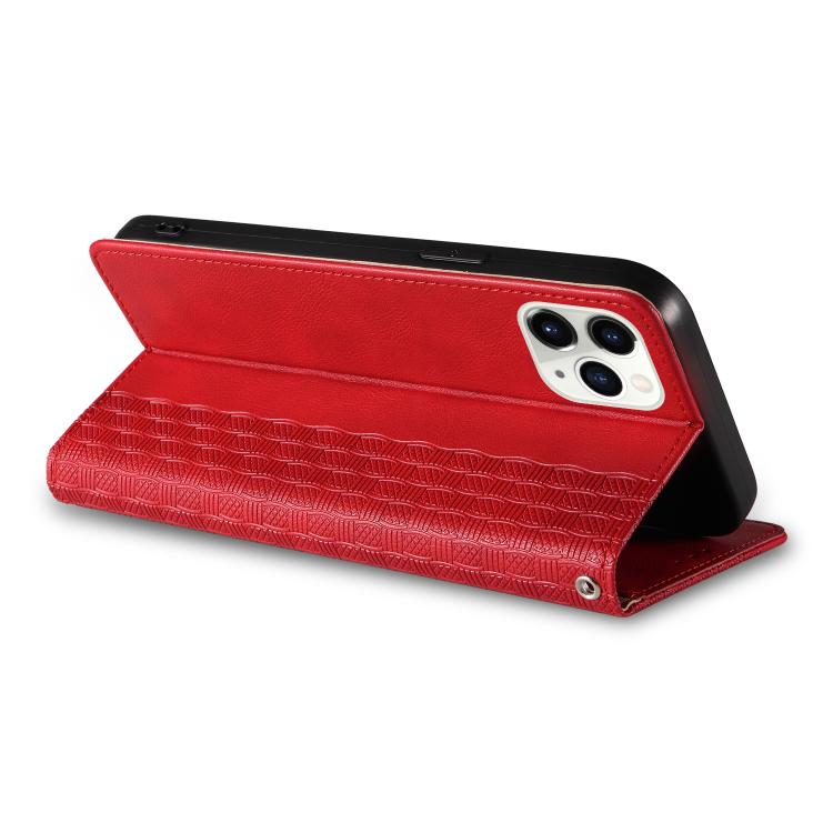 For iPhone 11 Pro Max Braided Embossed Strong Magnetic Leather Phone Case