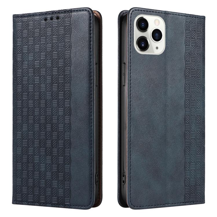 For iPhone 11 Pro Max Braided Embossed Strong Magnetic Leather Phone Case