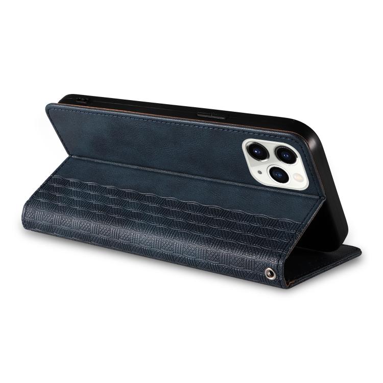 For iPhone 11 Pro Max Braided Embossed Strong Magnetic Leather Phone Case