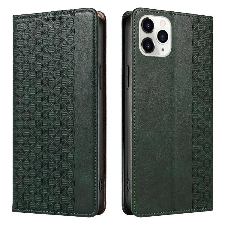 For iPhone 11 Pro Max Braided Embossed Strong Magnetic Leather Phone Case