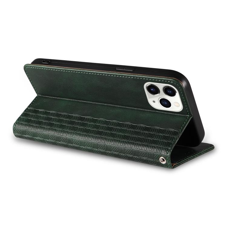 For iPhone 11 Pro Max Braided Embossed Strong Magnetic Leather Phone Case
