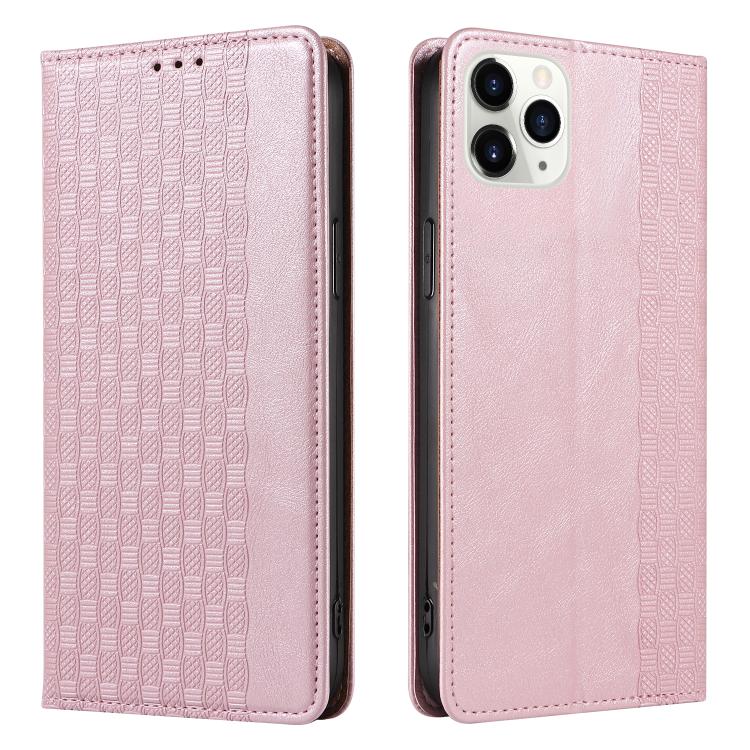 For iPhone 11 Pro Max Braided Embossed Strong Magnetic Leather Phone Case