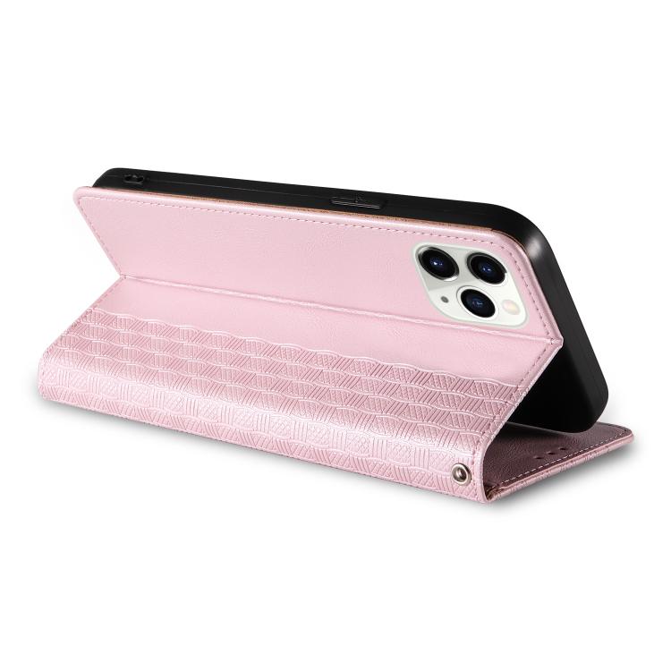 For iPhone 11 Pro Max Braided Embossed Strong Magnetic Leather Phone Case