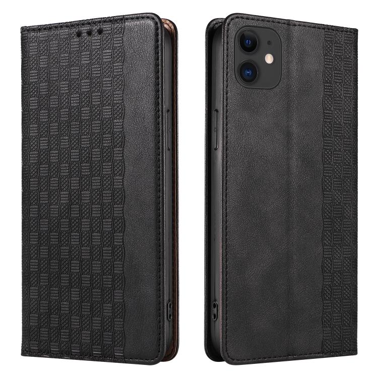 For iPhone 11 Braided Embossed Strong Magnetic Leather Phone Case