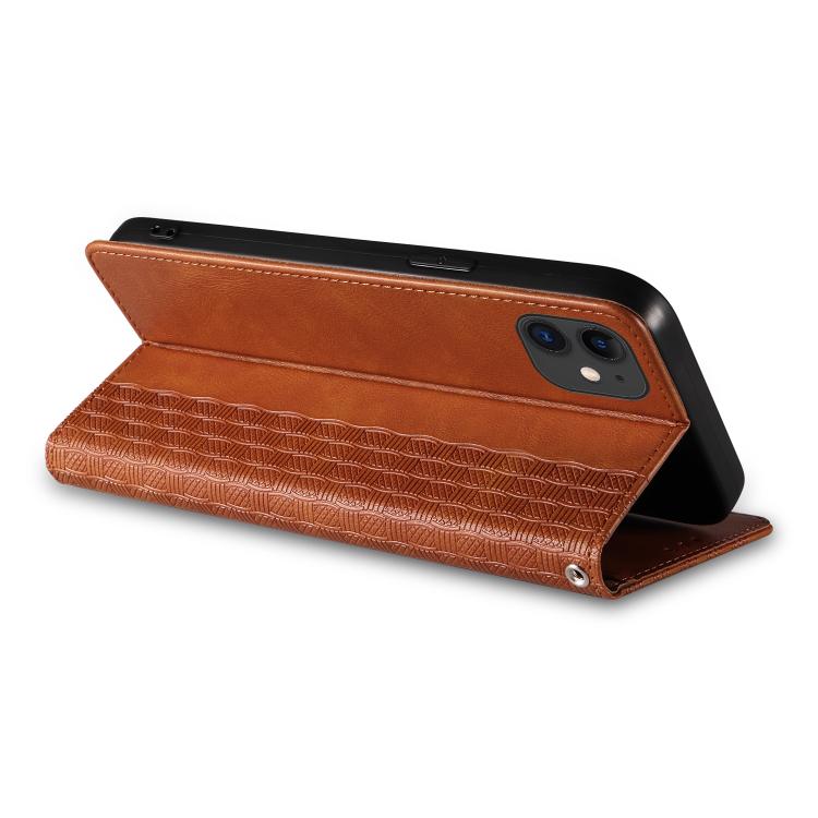 For iPhone 11 Braided Embossed Strong Magnetic Leather Phone Case