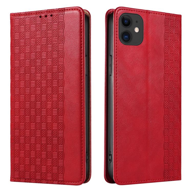 For iPhone 11 Braided Embossed Strong Magnetic Leather Phone Case
