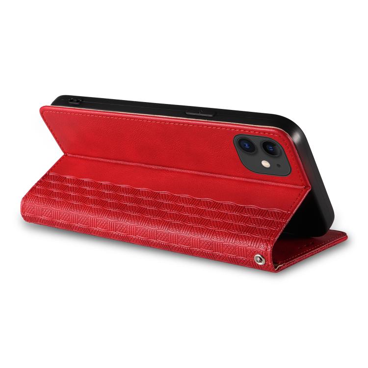 For iPhone 11 Braided Embossed Strong Magnetic Leather Phone Case