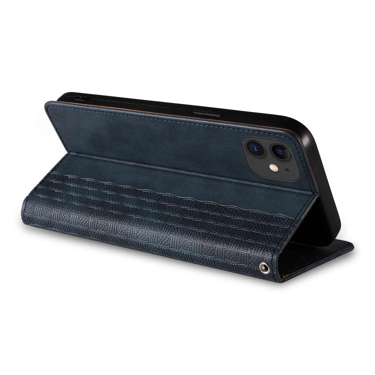 For iPhone 11 Braided Embossed Strong Magnetic Leather Phone Case