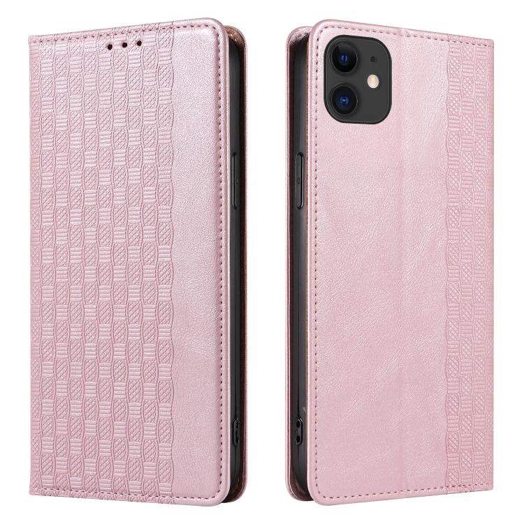 For iPhone 11 Braided Embossed Strong Magnetic Leather Phone Case