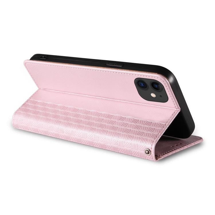 For iPhone 11 Braided Embossed Strong Magnetic Leather Phone Case
