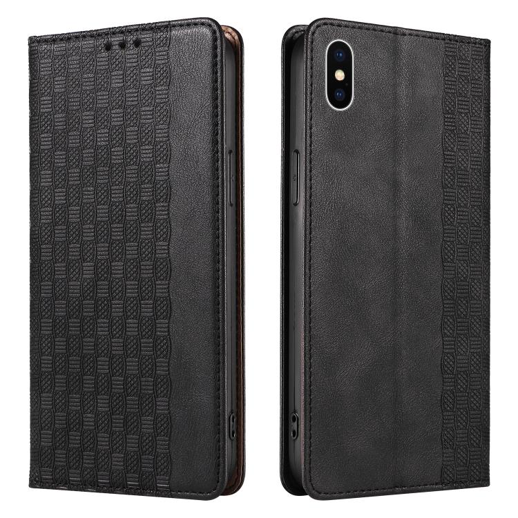 For iPhone X / XS Braided Embossed Strong Magnetic Leather Phone Case