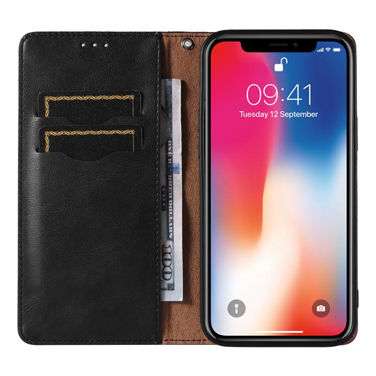 For iPhone X / XS Braided Embossed Strong Magnetic Leather Phone Case